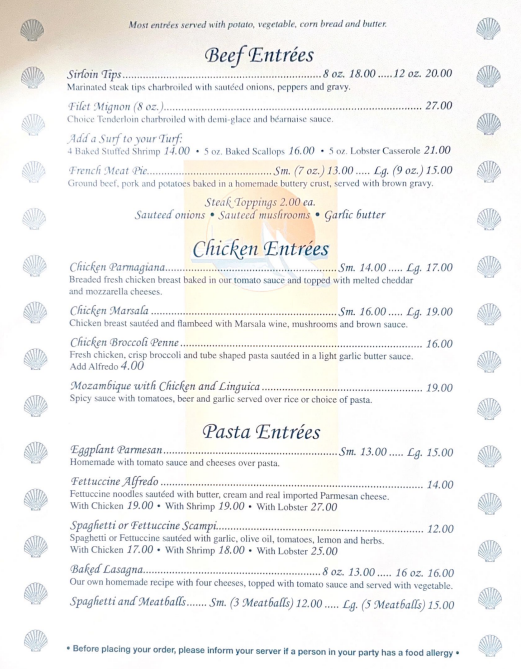 Menu Blue Point Restaurant Menu Blue Point Restaurant